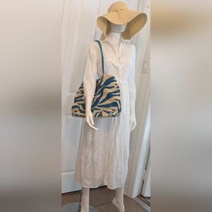 Bellemonde Blue Teal Coastal Purse Coconut Shell Close Up  Button.